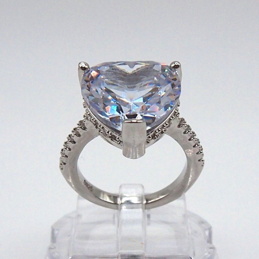 Stunning Large 5.00ctw Cubic Zirconia Heart Ring Solid 925 Sterling Silver